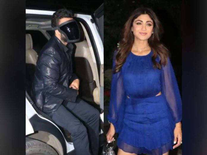 Shilpa Shetty impress with a blue chiffon dress Raj Kundra wore a tinted face shield