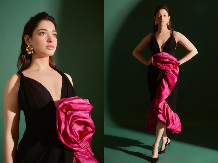 Pic Talk: Tamannaah sizzles in a black deep-neck gown