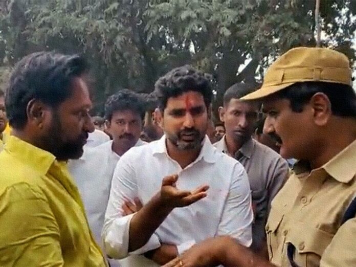 AP Police seizes Nara Lokesh's campaign vehicle; Lokesh protests on road