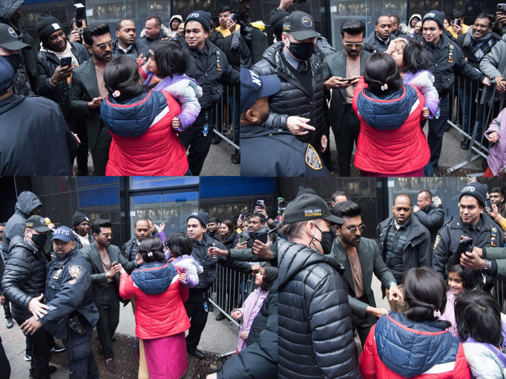 Ram Charan consoles a little kid @ Times Square