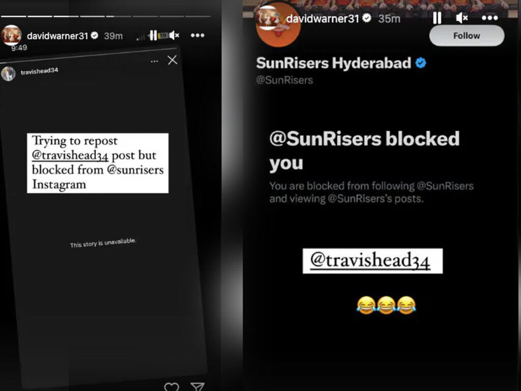SRH blocks David Warner on social media